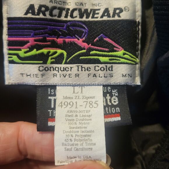 Vintage 80s Arctic Cat Zip Up Bomber Jacket LT BLACK Embroidered Nylon - Picture 4 of 5